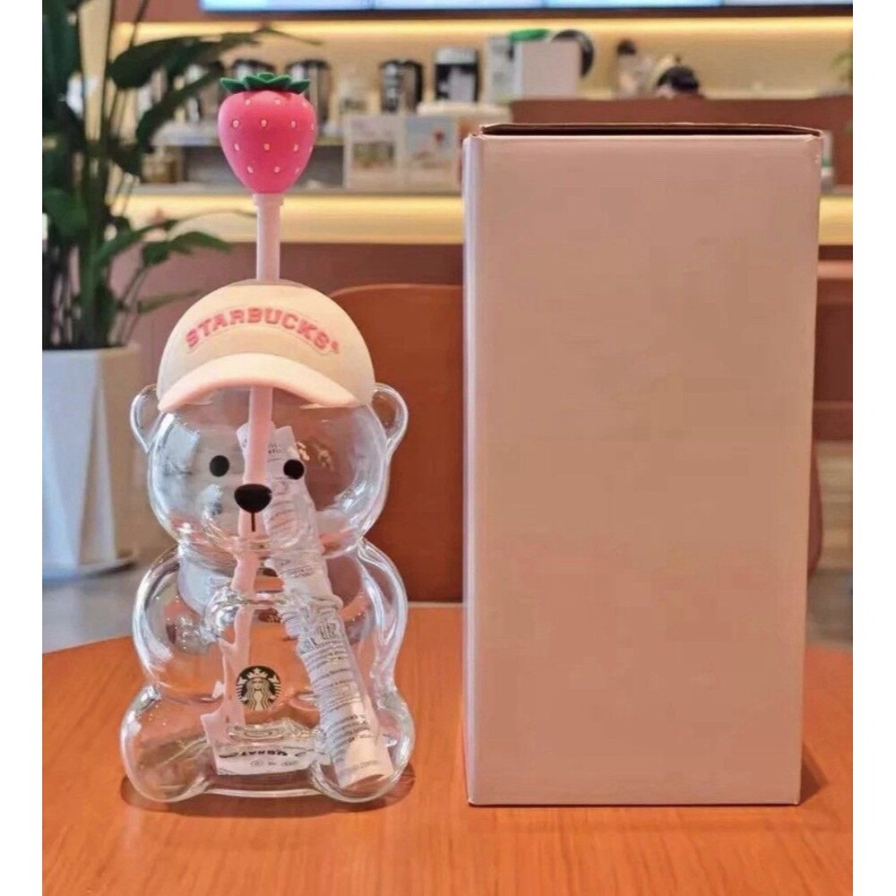 2026 Starbucks Bearista Pink Bear Glass Tumbler Cold Cup with Straw 20oz 591ml